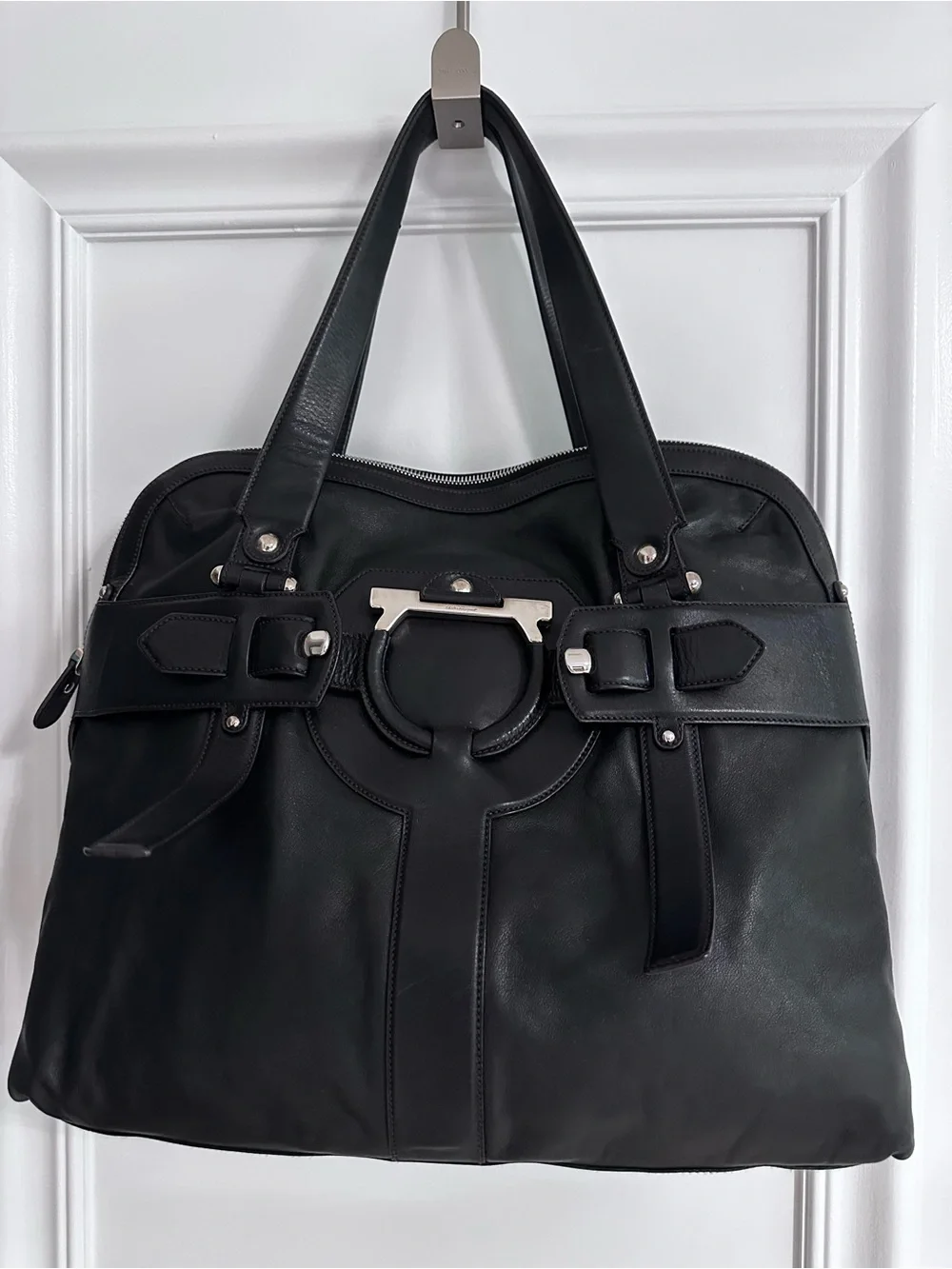 Salvatore Ferragamo Lambskin Leather Structured Tote Bag